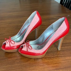 Marc Fisher red open-toe platform heels